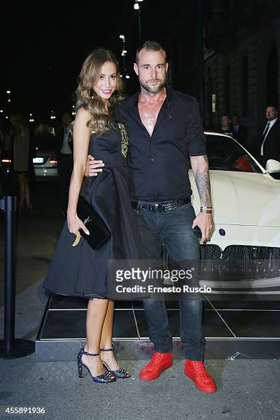 Philipp Plein and guest arrived at the 'Vogue Italia 50th Anniversary' at Piazza Castello on September 21, 2014 in Milan, Italy.