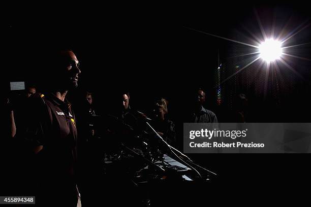 Shaun Burgoyne speaks to the media during a Hawthorn Hawks AFL media session at Waverley Park on September 22, 2014 in Melbourne, Australia.