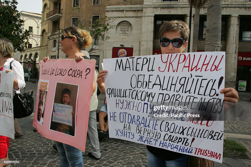 Protesters from Campania and Naples bring banners and...