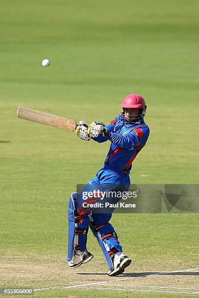 Mohammad Javid of Afghanistan bats during the One Day tour match between the Western Australia XI and Afghanistan at WACA on September 22, 2014 in...