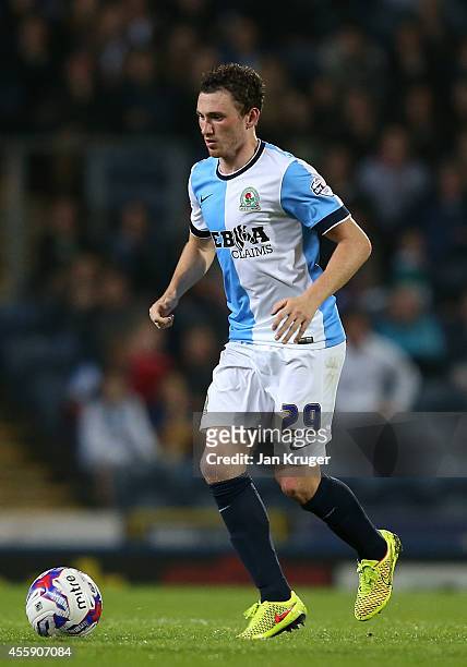 Corry Evans of Blackburn Rovers controls the ball during the Sky Bet Championship match between Blackburn Rovers and Derby County at Ewood Park on...