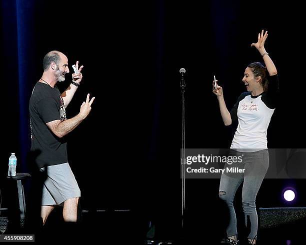 Brody Stevens and Whitney Cummings perform during the Funny Or Die Oddball Comedy Festival at the Austin360 Amphitheater on September 21, 2014 in...