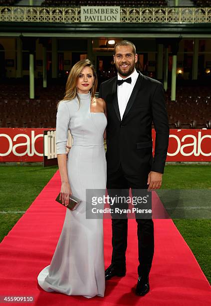 Lance Franklin of the Swans and partner Jesinta Campbell arrive ahead of the Sydney Swans official Brownlow Medal function at Sydney Cricket Ground...