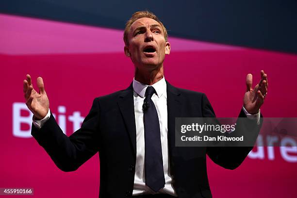 Britain's shadow Secretary of State for International Development Jim Murphy delivers a speech to delegates on day two of the Labour party Conference...