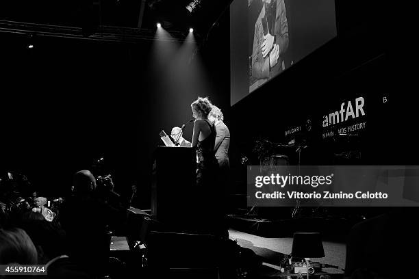 An alternative view of Bella Thorne at amfAR's Milano 2014 duirng the Milan Fashion Week Womenswear Spring/Summer 2015 on September 20, 2014 in...