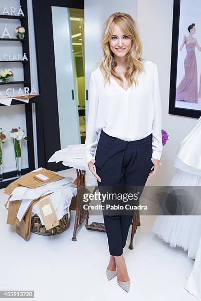 Spanish model Alba Carrillo designs her wedding dress at 'Rosa Clara Boutique' on September 22, 2014 in Madrid, Spain.