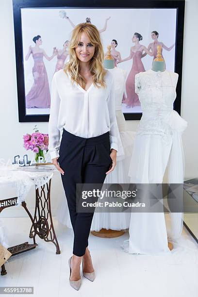 Spanish model Alba Carrillo designs her wedding dress at 'Rosa Clara Boutique' on September 22, 2014 in Madrid, Spain.