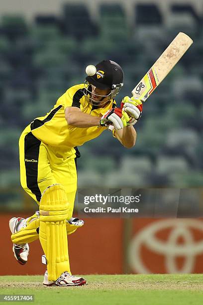 Nick Hobson of the WA XI bats during the One Day tour match between the Western Australia XI and Afghanistan at the WACA on September 22, 2014 in...