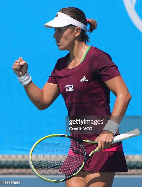 Klara Koukalova of Slovakia and Anabel Medina Garrigues of Spain competes with Andreja Klepac of Slovenia and Arantxa Parra Santonja of Spain during...