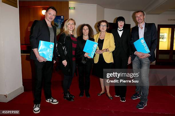 Frederic Fontan, Natalie Dessay, Claudine Drai, Michele Barzach, Chantal Thomass and Nicolas Le Riche attend the 'Frimousses de Createurs 2014' Press...