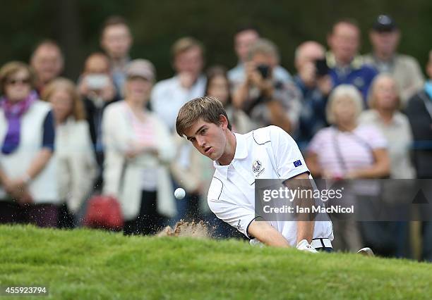 Bradley Neil of Europe in action during the first round of the 2014 Junior Ryder Cup at Blairgowrie Golf Club on September 22, 2014 in Perth,...