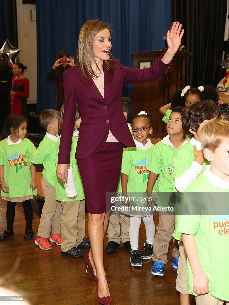 Queen Letizia Of Spain Visits The International Spanish Academies In New York City