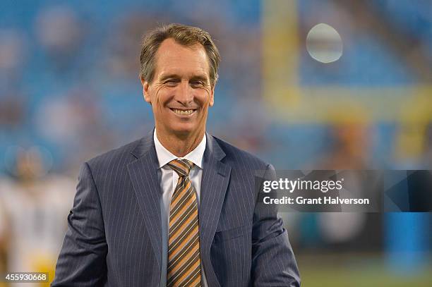 Sports personality Cris Collinsworth during an NBC Sunday Night Football broadcast between the Carolina Panthers abd the Pittsburgh Steelers at Bank...