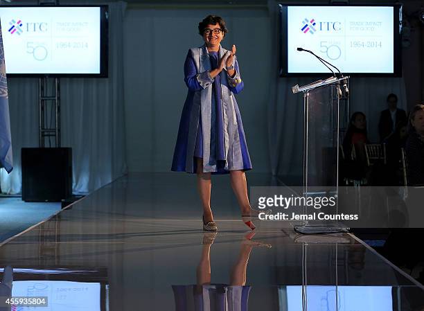 Executive Director of ITC Arancha Gonzalez speaks onstage during Women Empowering Women Luncheon And Fashion Show At The UN For LDNY Festival Launch...