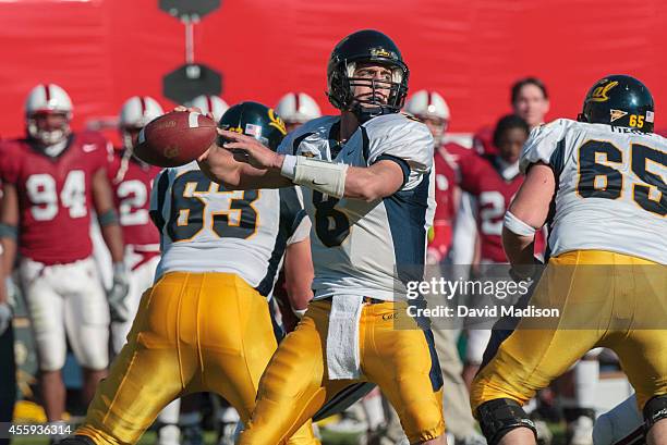 Quarterback Aaron Rodgers of the University of California Golden Bears attempts a pass during the Big Game vs the Stanford Cardinal on November 22,...