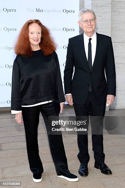 Grace Coddington and Didier Malige attend the Metropolitan Opera Season Opening at The Metropolitan Opera House on September 22, 2014 in New York...