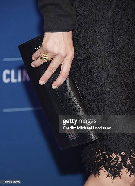 Handbag detail for Uma Thurman as she attends the 8th Annual Clinton Global Citizen Awards at Sheraton Times Square on September 21, 2014 in New York...