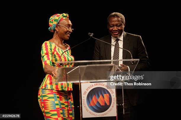 Mahen Bonetti and Professor Thandika Mkandawire speaks during the 30th Annual Awards Gala hosted by The Africa-America Institute at Gotham Hall on...