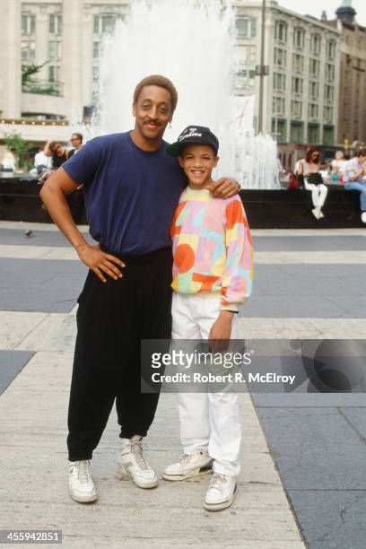 Portrait of American dancer, dance instructor, and actor Gregory Hines with his student, dancer Savion Glover, New York, New York, 1988.