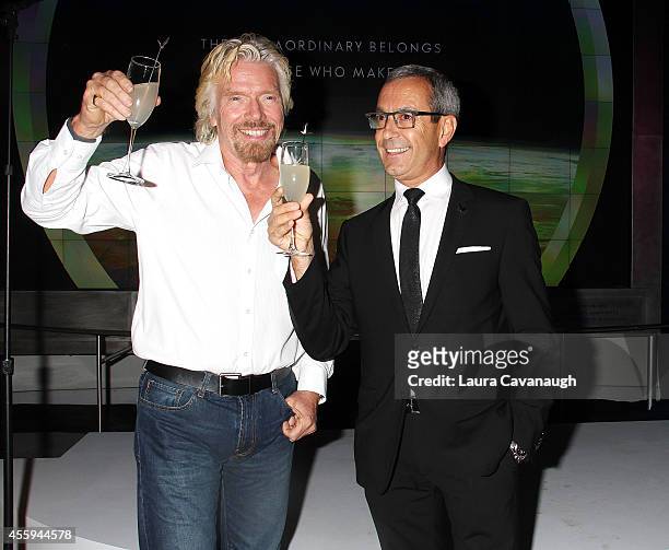 Sir Richard Branson and Francois Thibault attend the Global Launch Of Grey Goose Virgin Atlantic at the American Museum of Natural History on...