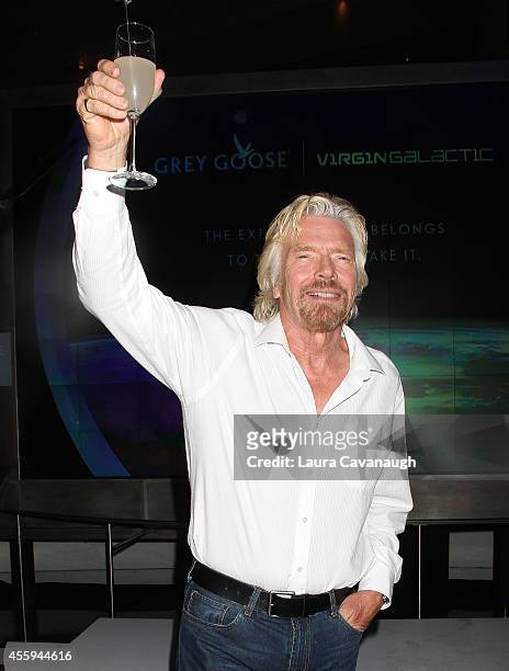 Sir Richard Branson attends the Global Launch Of Grey Goose Virgin Atlantic at the American Museum of Natural History on September 22, 2014 in New...