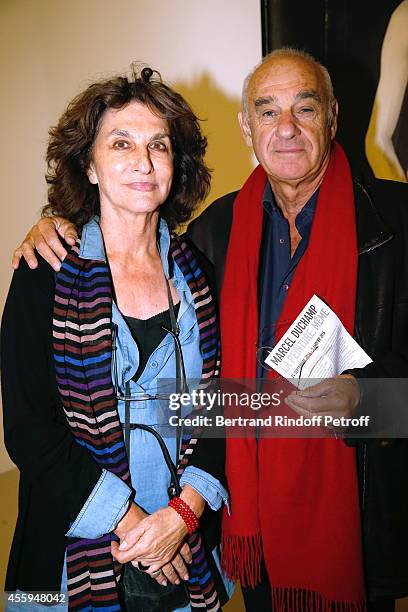 Producer Fabienne Servan-Schreiber and politician Henri Weber attend the 'Marcel Duchamp, La Peinture, Meme' Exhibition : Press Preview. Held at...