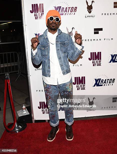 Musician Andre 3000 Benjamin arrives at the Los Angeles premiere of "Jimi: All Is By My Side" at the ArcLight Cinemas on September 22, 2014 in...