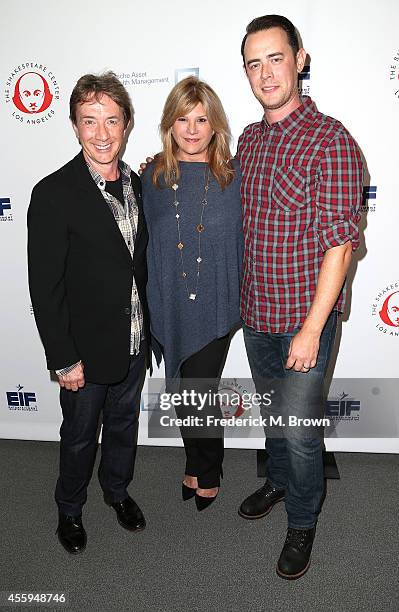 Actor Martin Short, Lisa Paulsen, and actor Colin Hanks attend the 24th Annual Simply Shakespeare at the Freud Playhouse, UCLA on September 22, 2014...