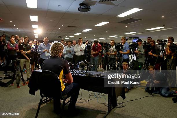 Brownlow Medal winner Matt Priddis of the West Coast Eagles addresses the media during a press conference at Patersons Stadium on September 23, 2014...