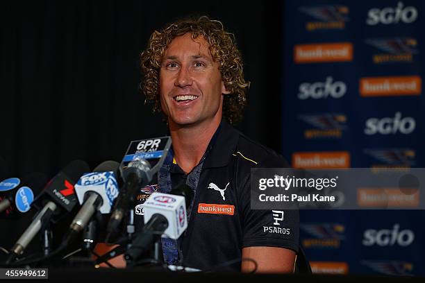 Brownlow Medal winner Matt Priddis of the West Coast Eagles addresses the media during a press conference at Patersons Stadium on September 23, 2014...
