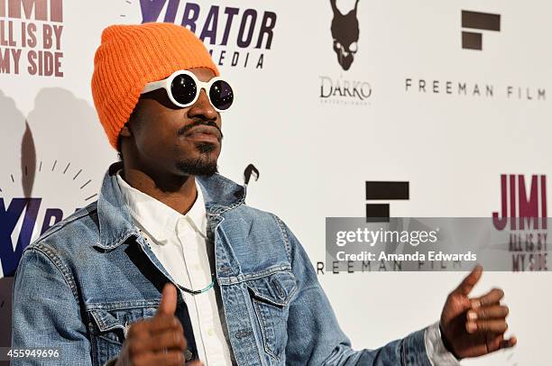 Musician Andre 3000 Benjamin arrives at the Los Angeles premiere of "Jimi: All Is By My Side" at the ArcLight Cinemas on September 22, 2014 in...