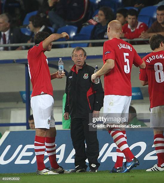 Wales coach Brian Flynn during the EURO 2012 Group G Qualifier between Wales and Bulgaria at Cardiff City Stadium on October 8, 2010 in Cardiff,...