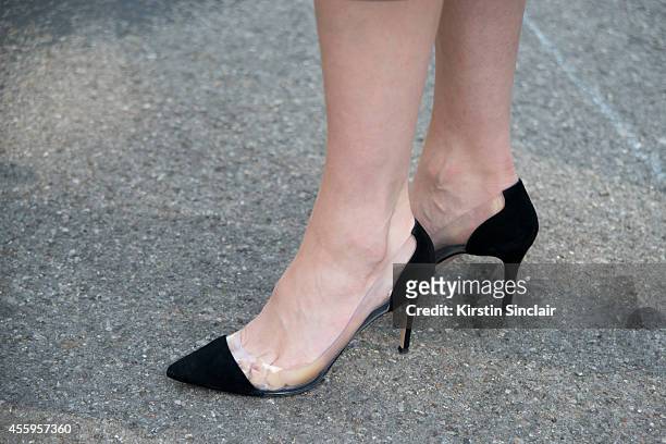 Fashion Blogger and Photographer Candice Lake is wearing Gianvito Rossi shoes on day 4 of London Collections: Women on September 15, 2014 in London,...