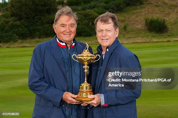 Ryder Cup USA Team Vice Captain Raymond Floyd and USA Team Captain Tom Watson pose for the official team photo for the 40th Ryder Cup at Gleneagles,...