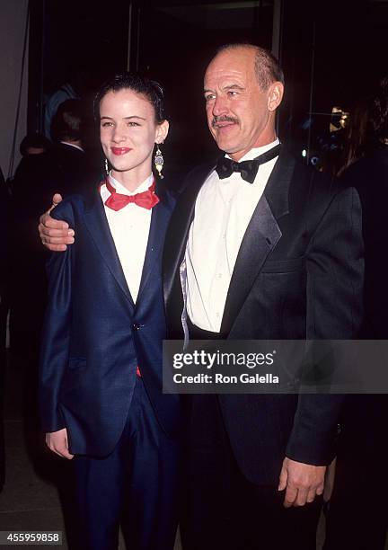 Actress Juliette Lewis and father actor Geoffrey Lewis attends the 49th Annual Golden Globe Awards on January 18, 1992 at the Beverly Hilton Hotel in...