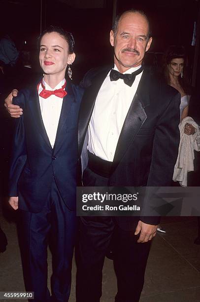 Actress Juliette Lewis and father actor Geoffrey Lewis attends the 49th Annual Golden Globe Awards on January 18, 1992 at the Beverly Hilton Hotel in...