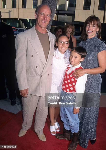 Actor Geoffrey Lewis, wife Paula Hochhalter and his children attend the Screening of the TNT Miniseries "Rough Riders" on July 17, 1997 at the...