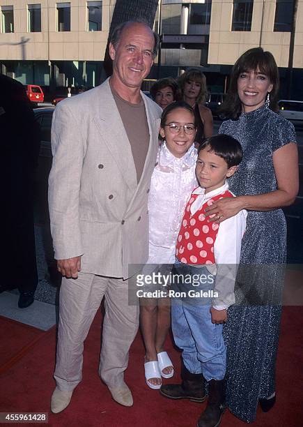 Actor Geoffrey Lewis, wife Paula Hochhalter and his children attend the Screening of the TNT Miniseries "Rough Riders" on July 17, 1997 at the...