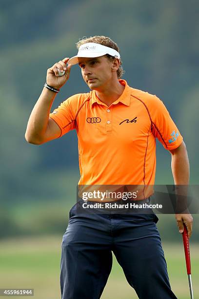 Joost Luiten of The Netherlands in action during the final round of the ISPS Handa Wales Open at the Celtic Manor Resort on September 21, 2014 in...