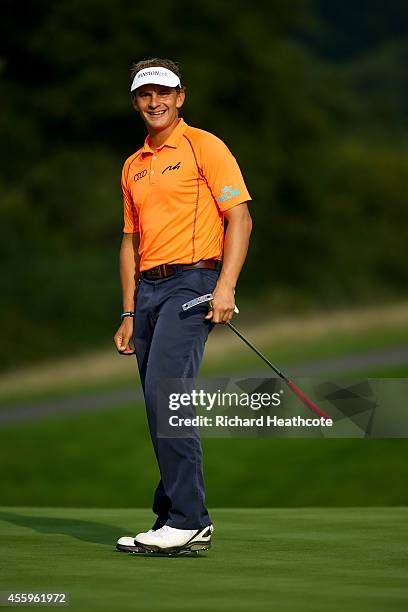 Joost Luiten of The Netherlands in action during the final round of the ISPS Handa Wales Open at the Celtic Manor Resort on September 21, 2014 in...