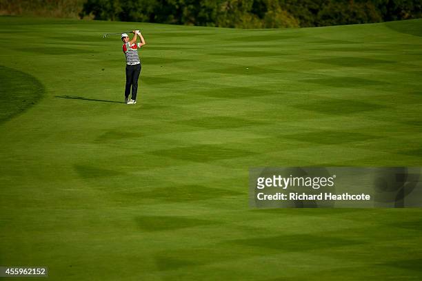 Steve Webster of England in action during the final round of the ISPS Handa Wales Open at the Celtic Manor Resort on September 21, 2014 in Newport,...