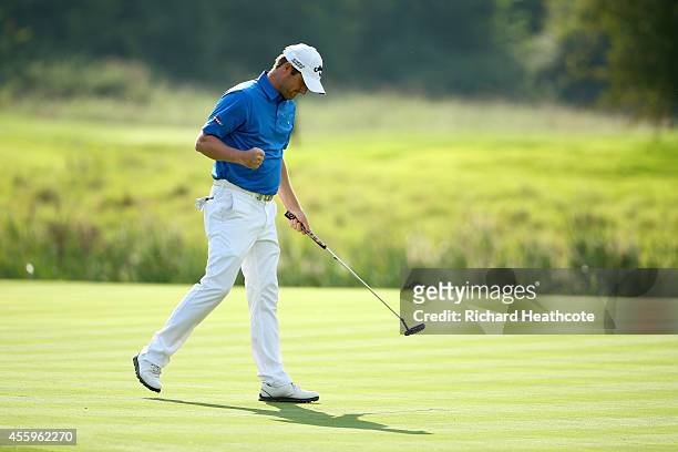 Marc Warren of Scotland in action during the final round of the ISPS Handa Wales Open at the Celtic Manor Resort on September 21, 2014 in Newport,...