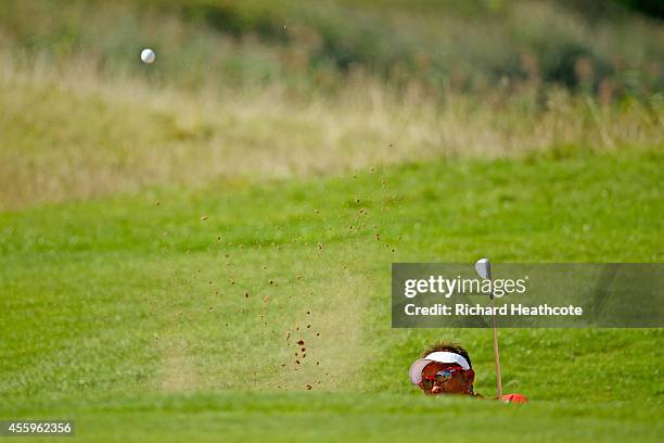 Thongchai Jaidee of Thailand in action during the final round of the ISPS Handa Wales Open at the Celtic Manor Resort on September 21, 2014 in...