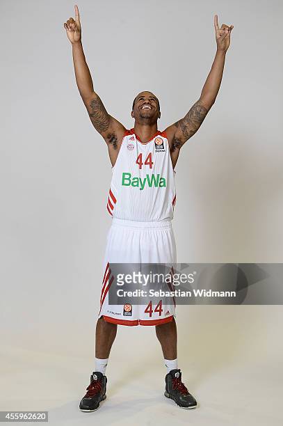 Bryce Taylor, #44 of FC Bayern Munich poses during the FC Bayern Munich 2014/2015 Turkish Airlines Euroleague Basketball Media Day at Audi Dome on...