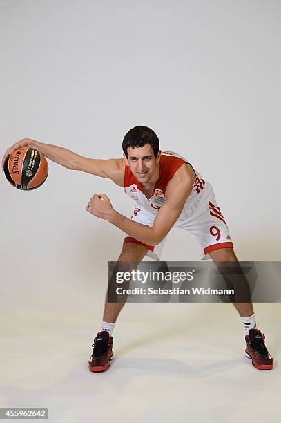 Vasilije Micic, #9 of FC Bayern Munich poses during the FC Bayern Munich 2014/2015 Turkish Airlines Euroleague Basketball Media Day at Audi Dome on...