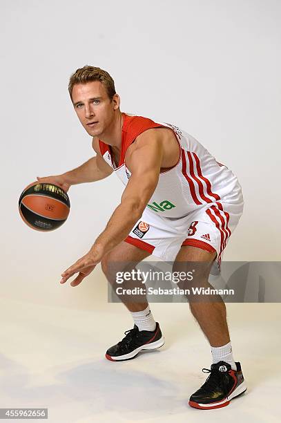 Heiko Schaffartzik, #8 of FC Bayern Munich poses during the FC Bayern Munich 2014/2015 Turkish Airlines Euroleague Basketball Media Day at Audi Dome...