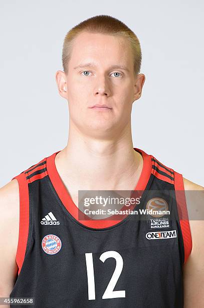 Robin Benzing, #12 of FC Bayern Munich poses during the FC Bayern Munich 2014/2015 Turkish Airlines Euroleague Basketball Media Day at Audi Dome on...