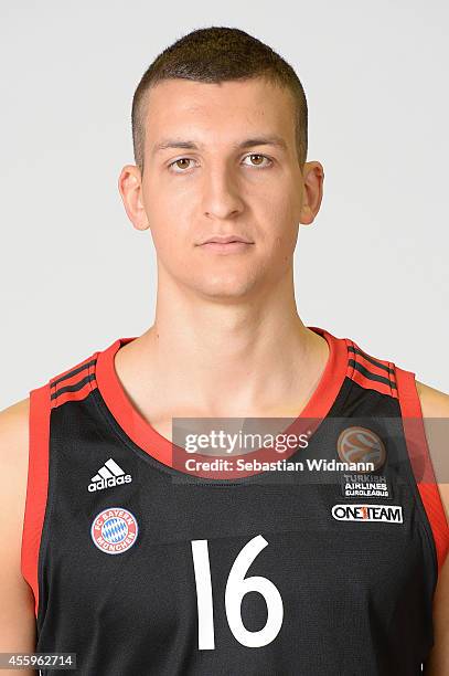 Paul Zipser, #16 of FC Bayern Munich poses during the FC Bayern Munich 2014/2015 Turkish Airlines Euroleague Basketball Media Day at Audi Dome on...