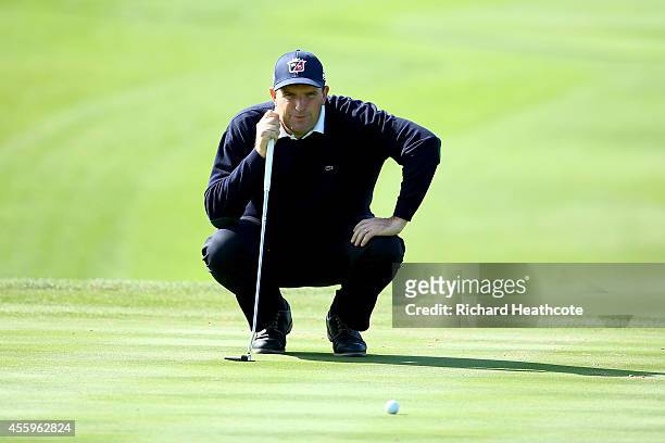 Anthony Wall of England in action during the final round of the ISPS Handa Wales Open at the Celtic Manor Resort on September 21, 2014 in Newport,...