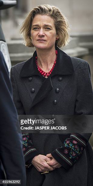 Delphine Boel arrives at the Brussels Trial Court of First Instance, on September 23, 2014 in Brussels, for the pleadings to contest the paternity of...